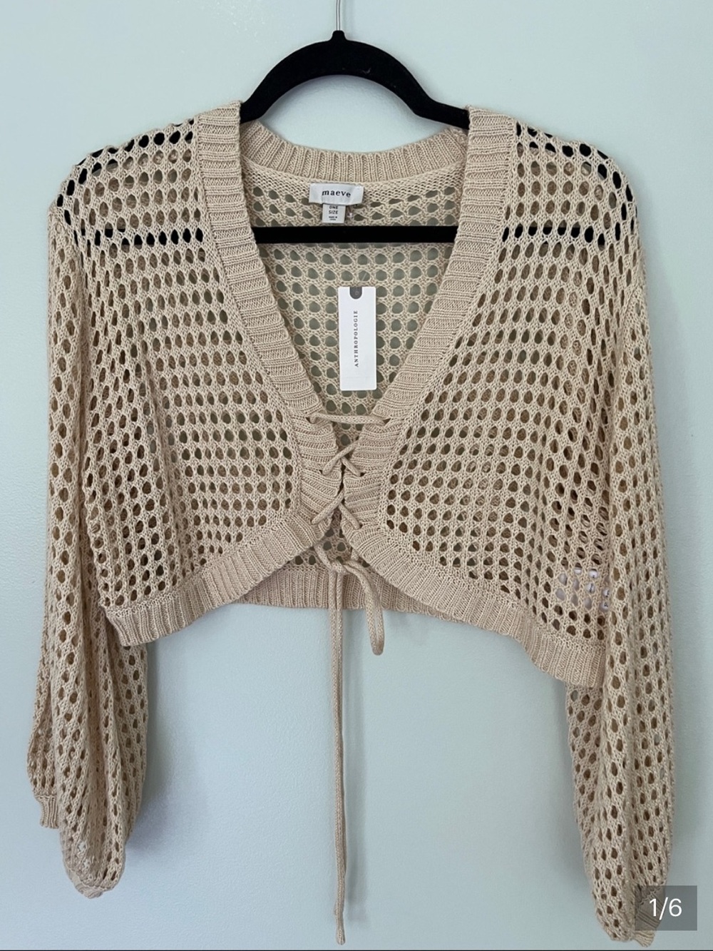 Maeve Crochet Lace-Up Cardigan Sweater - Picture 4 of 6